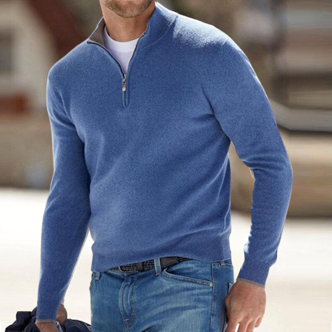 Men's Quarter-Zip Knit Sweater with Stand Collar