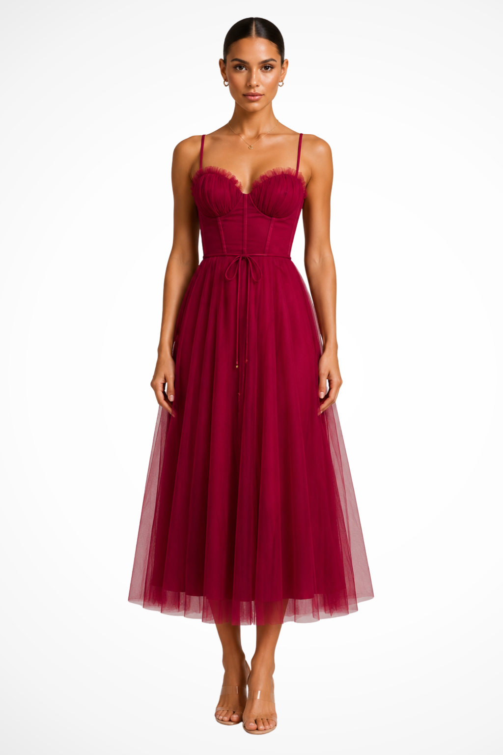 Women’s Sweetheart Neck Tulle Midi Dress