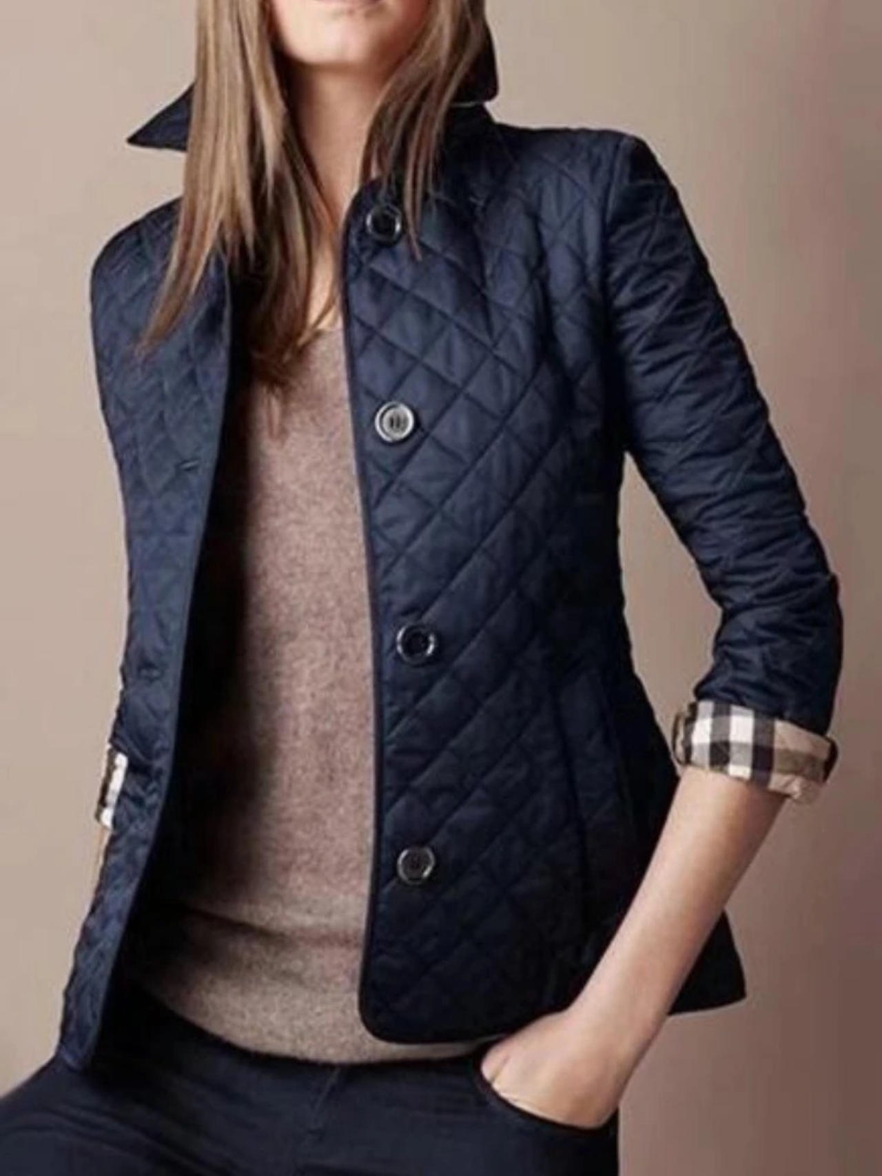 Stylish Lined Women's Jacket with Folded Collar