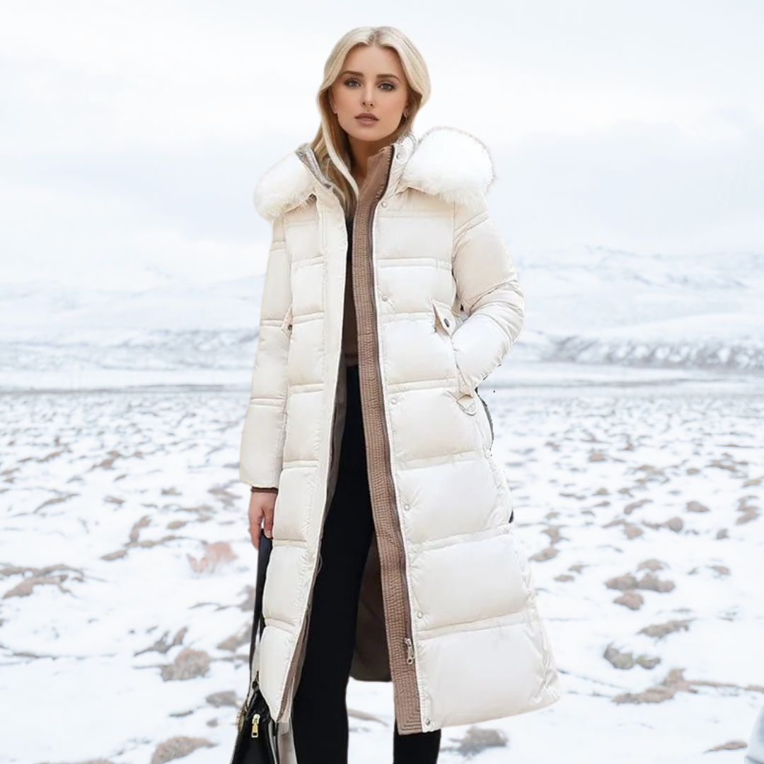 Women’s Long Puffer Coat with Faux Fur Hood