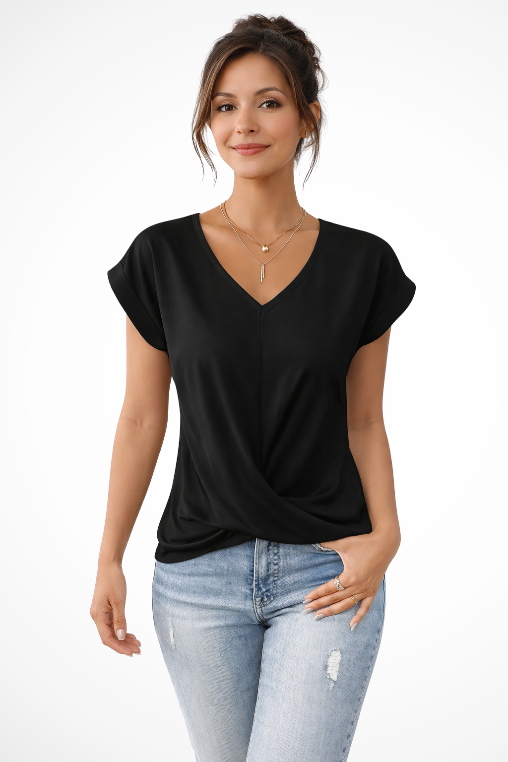 Women’s Casual V-Neck Short Sleeve Blouse Loose Fit