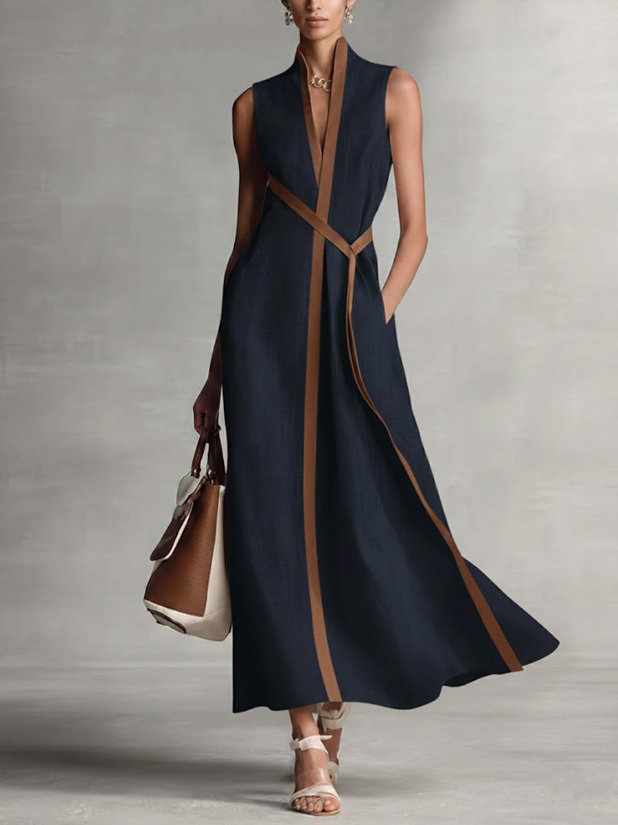 Women's Sleeveless Maxi Dress with Mandarin Collar