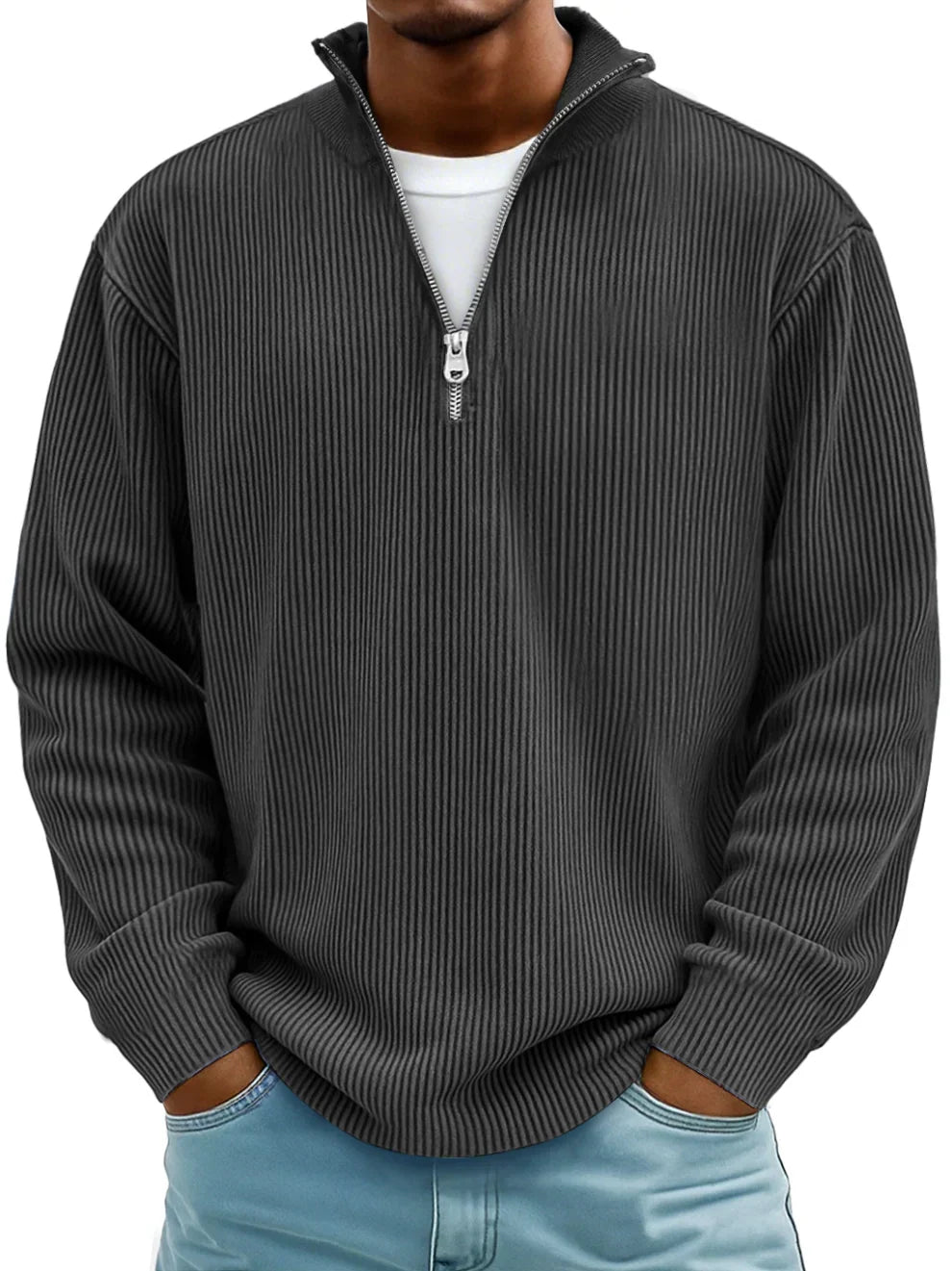 Men's Ribbed Quarter-Zip Long Sleeve Sweater