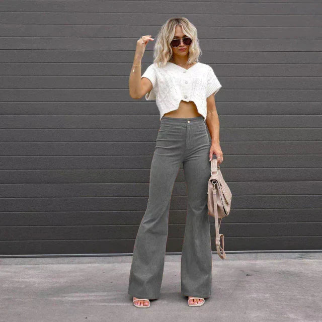Trendy High-Waisted Flared Pants for Women – Elegant Fit