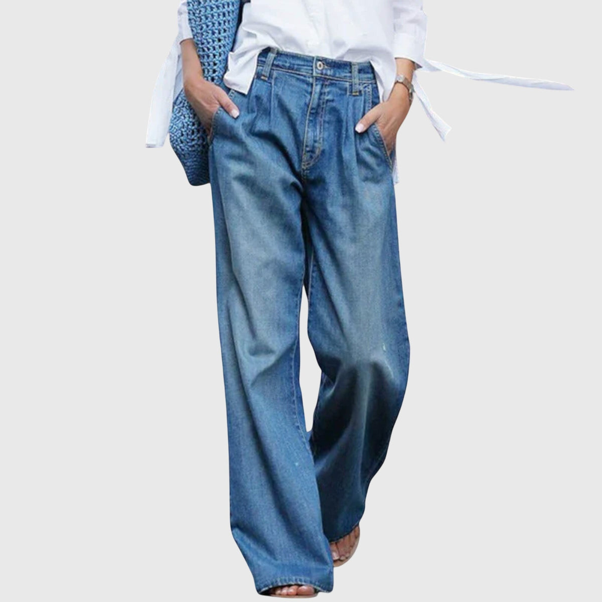Women's Wide-Leg Jeans with Pleated Waist