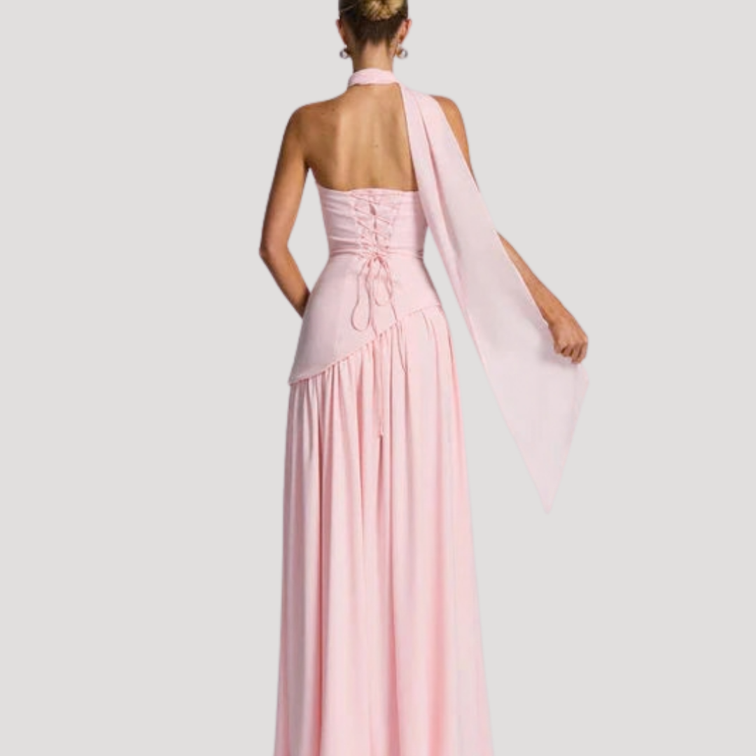 Women's Strapless High-Slit Evening Maxi Dress with Scarf Detail