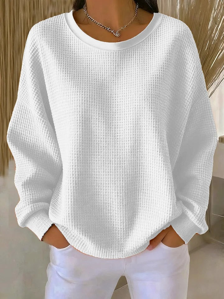 Women's Relaxed Fit Waffle Knit Crewneck Sweater