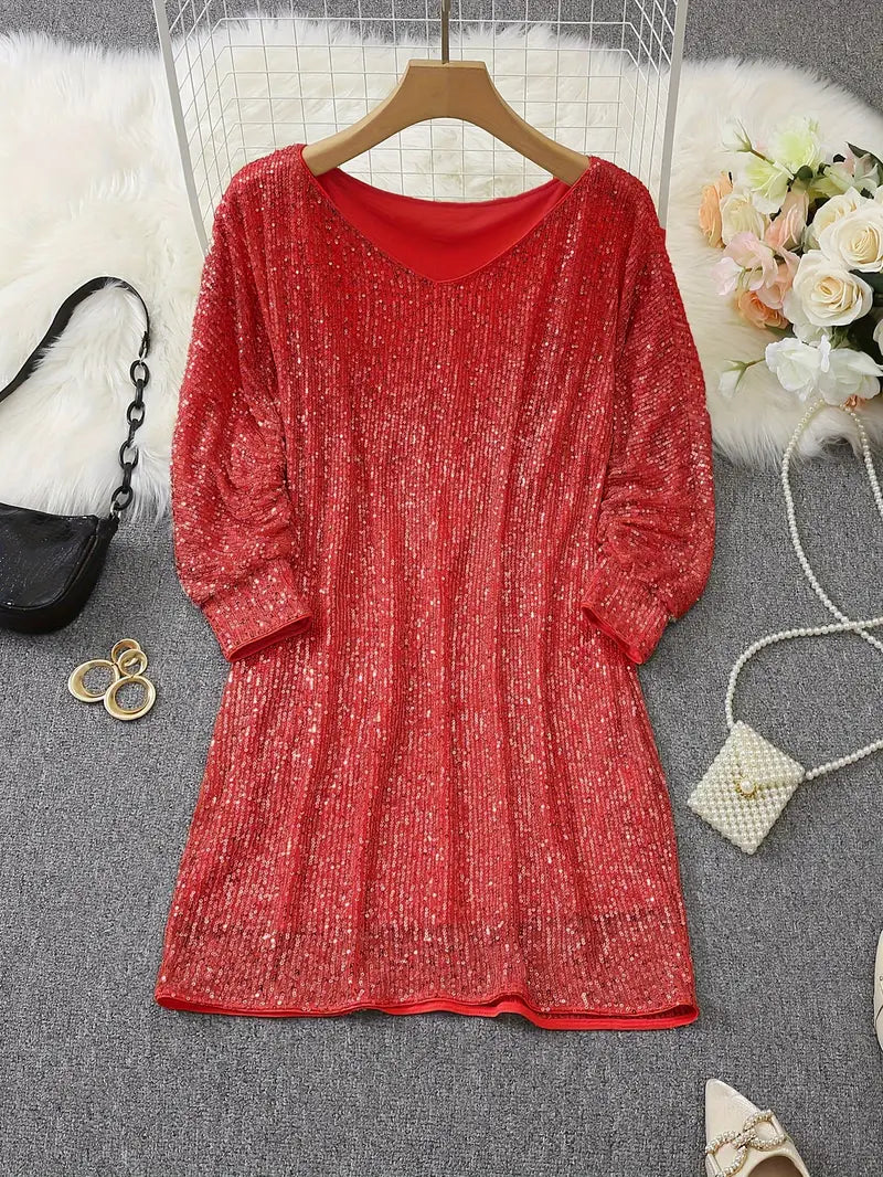 Women’s Sequin Mini Dress with Off-Shoulder Neckline