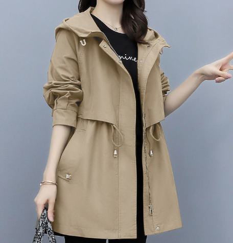 Women's trench coat with hood | Waterproof and long-sleeved