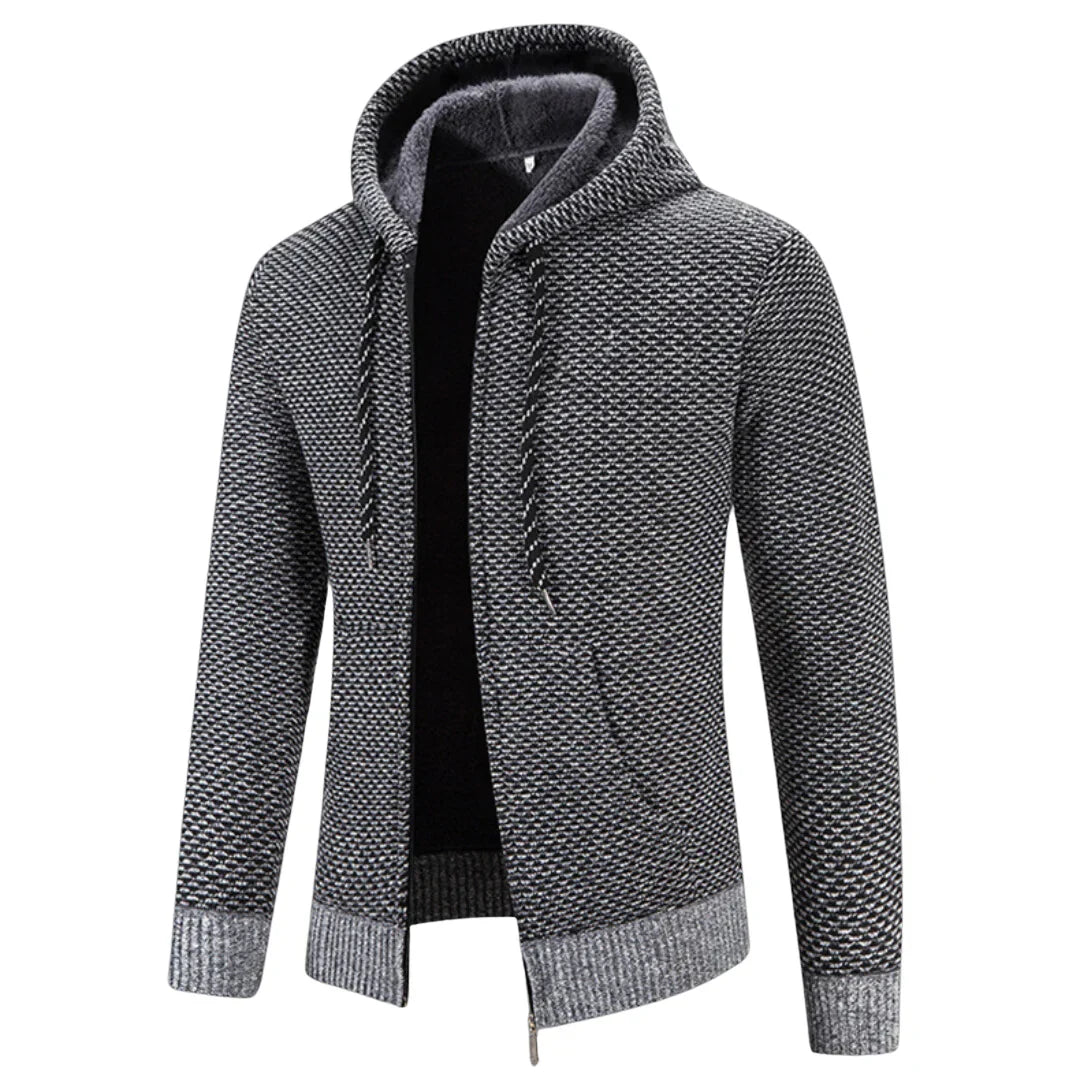 Men's Hooded Casual Zip-Up Knit Cardigan