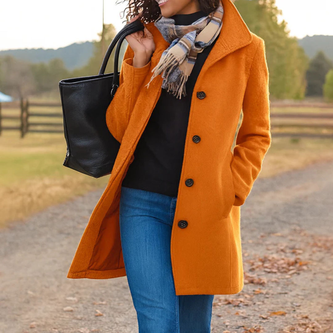 Women's Classic Button-Front Coat with Lapel Collar
