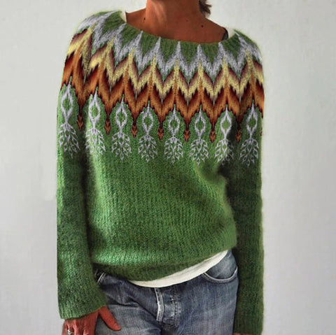 Stylish Women's Sweater with Retro Pattern for Autumn