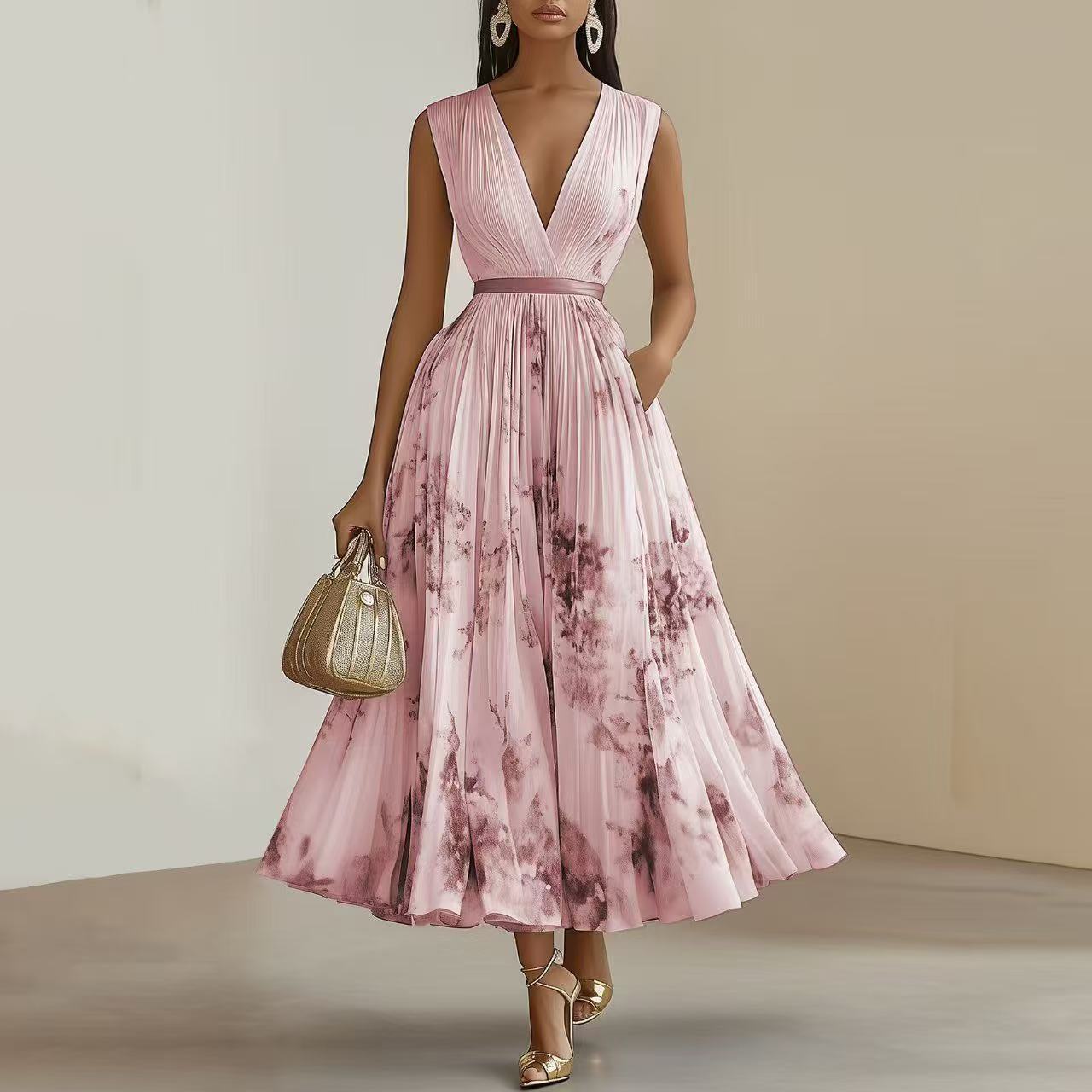 Women's Floral Maxi Dress with V-Neck