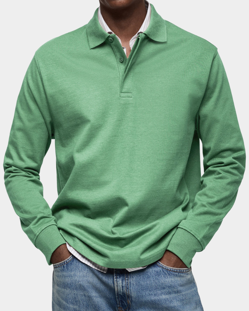 Men's Long Sleeve Polo Shirt Casual Pullover Top