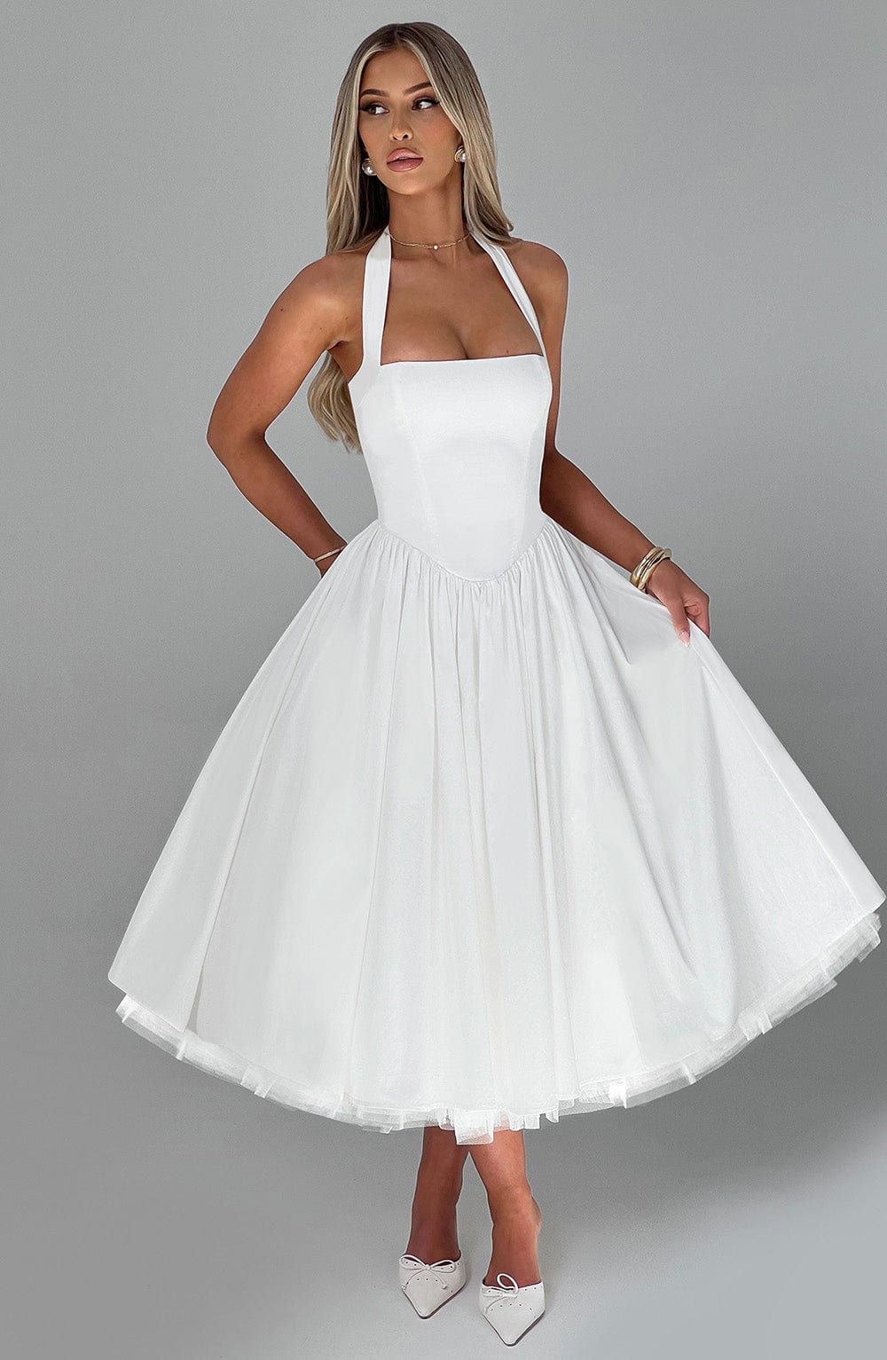 Women’s Halter Neck Midi Dress for Weddings, Parties and Special Occasions