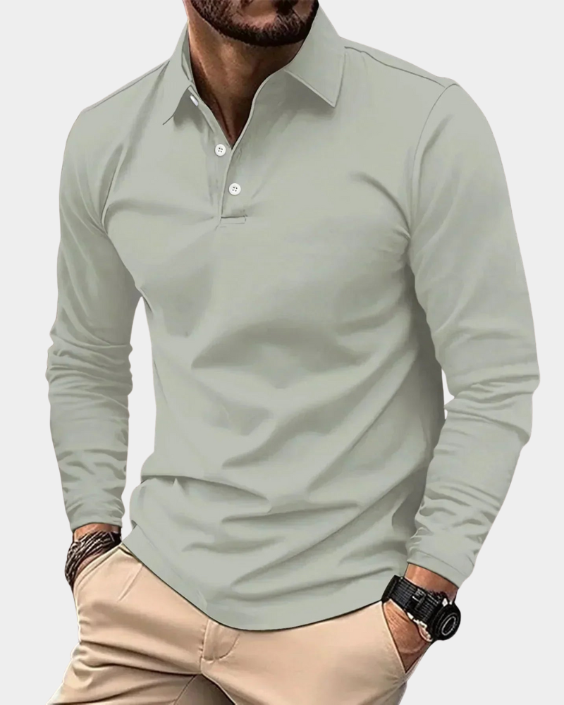 Men's Long-Sleeve Polo Collared Shirt