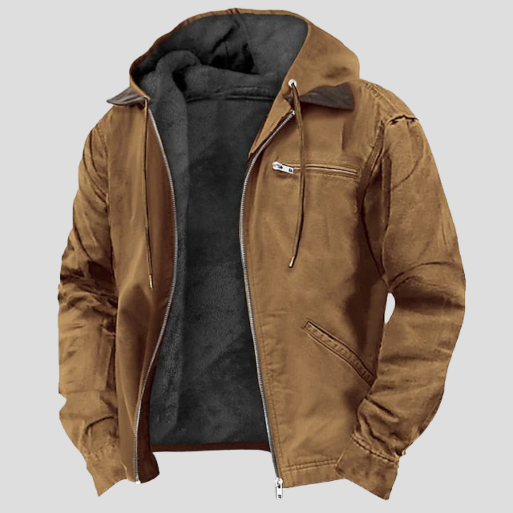 Men's Fleece-Lined Hooded Jacket with Zip Front