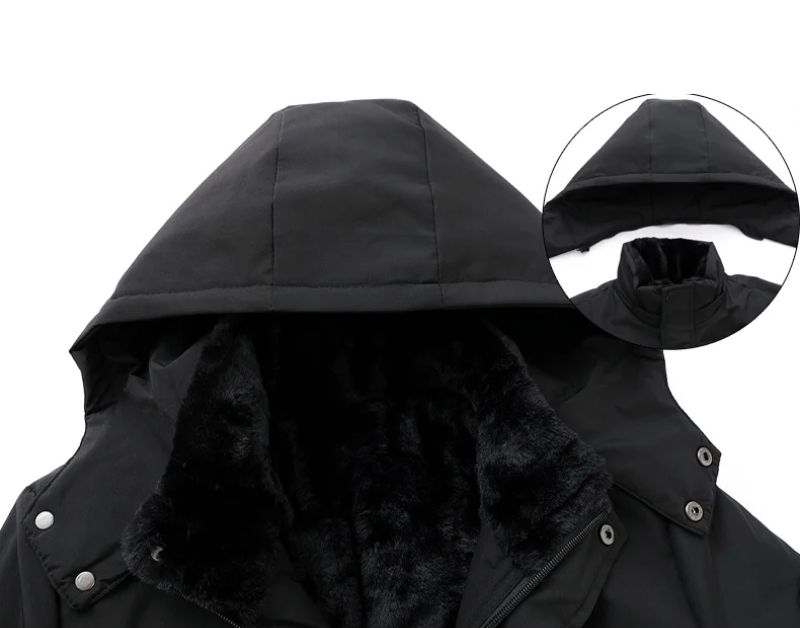 Warm Winter Parka for Men with Removable Hood and Practical Zippers