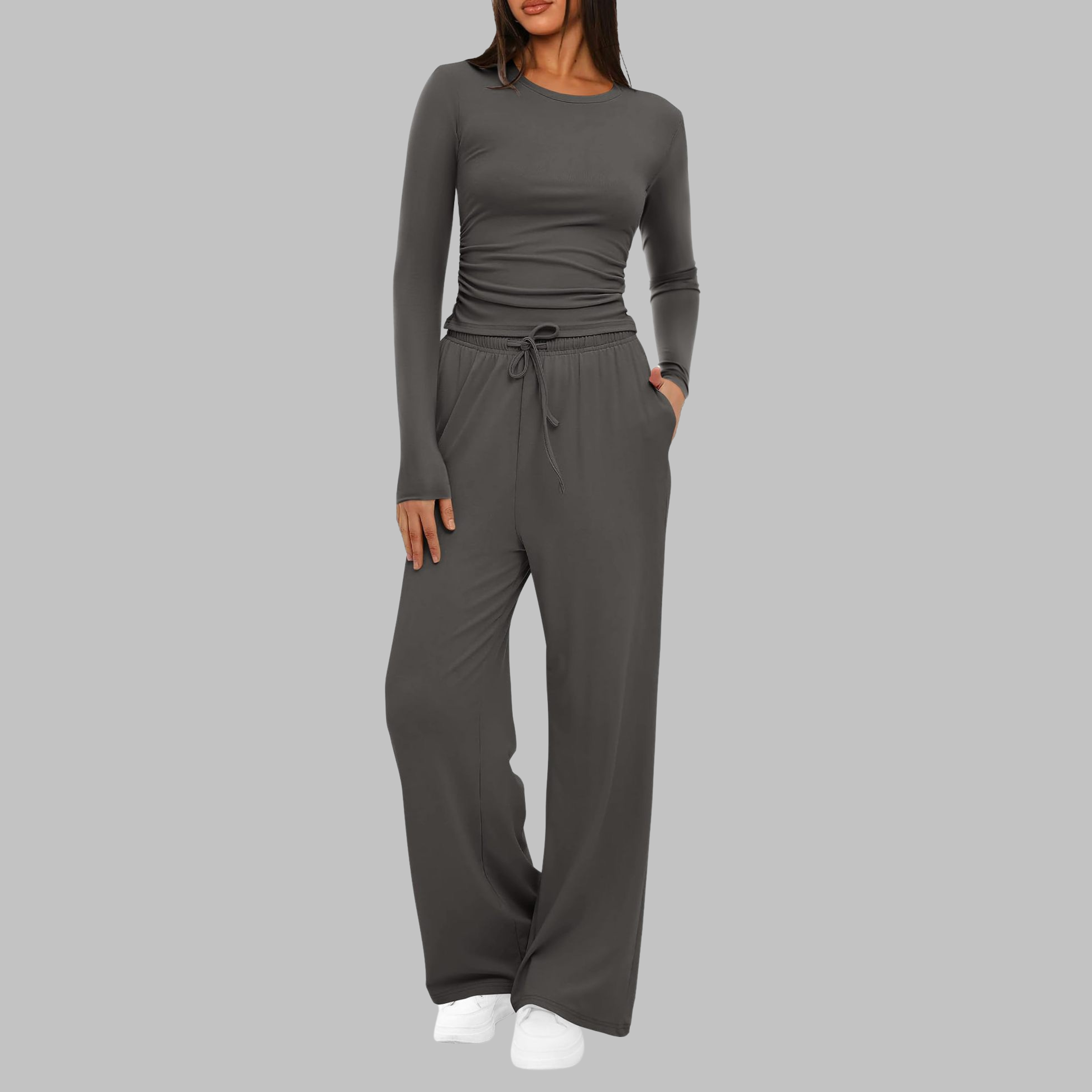 Women's Long Sleeve Top Wide Leg Pants Set