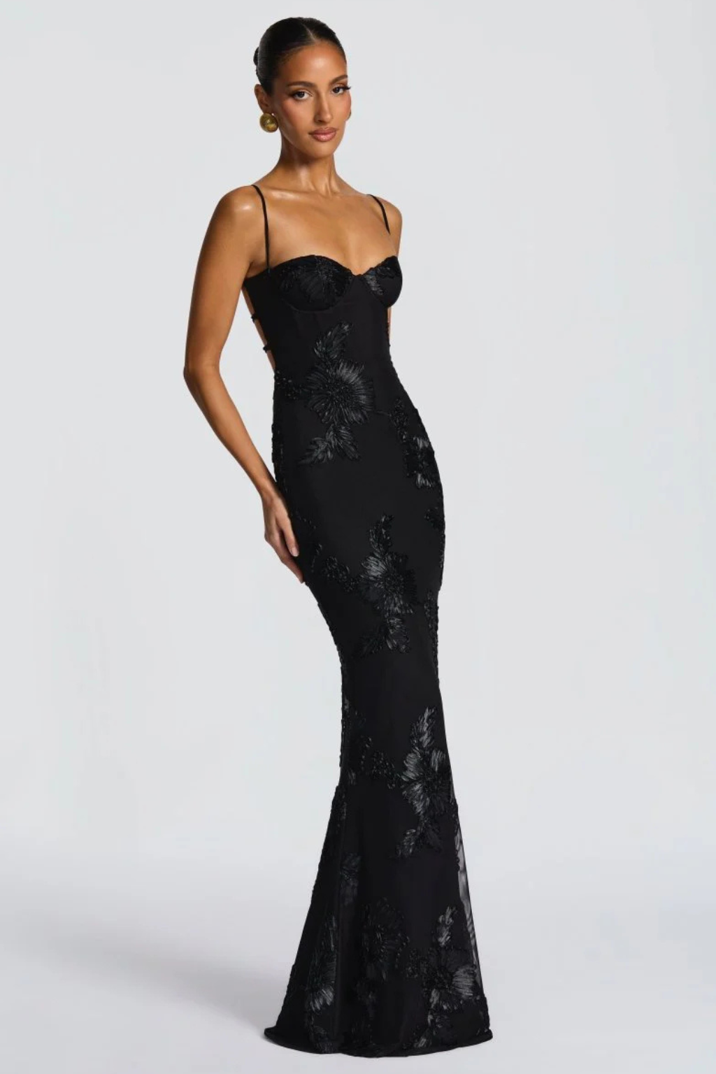 Women's Floral Embroidered Corset Maxi Dress