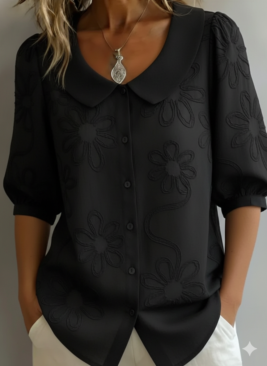 Women's Floral Embroidered Peter Pan Collar Blouse