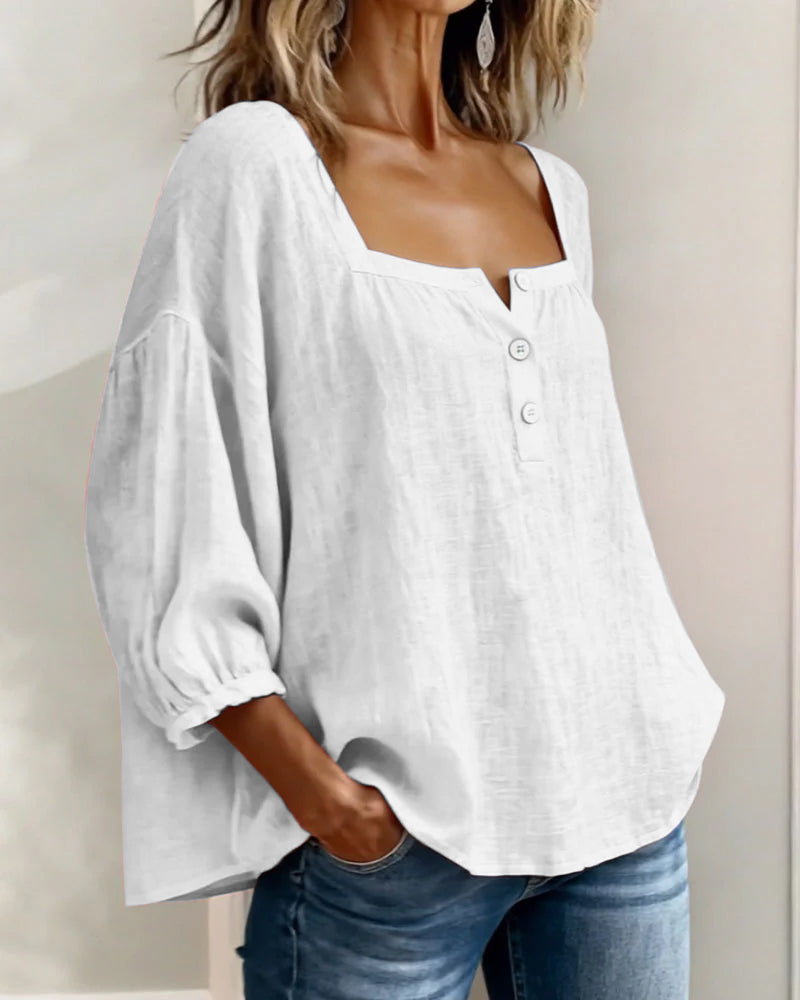 Women's Relaxed Square Neck Balloon Sleeve Blouse