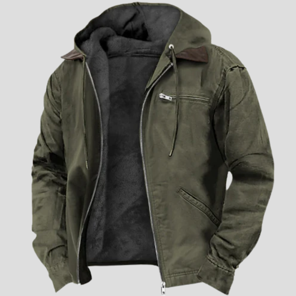 Men's Fleece-Lined Hooded Jacket with Zip Front