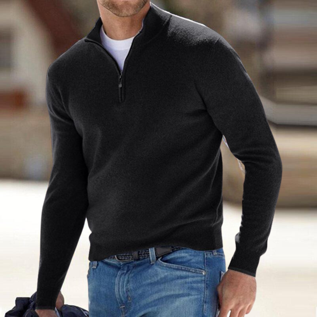 Men's Quarter-Zip Knit Sweater with Stand Collar