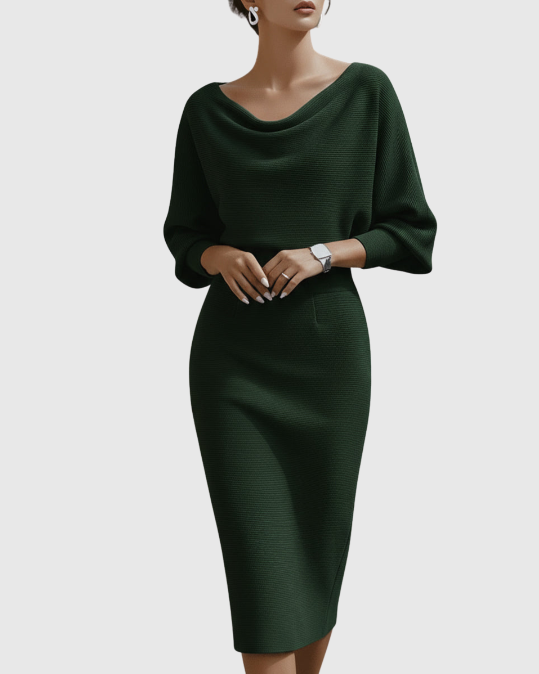 Women's Elegant Draped Neck Bodycon Midi Dress