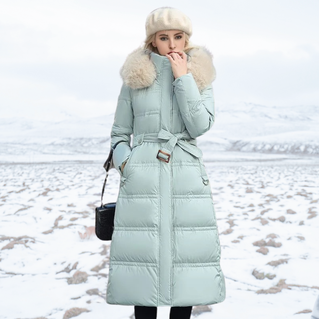 Women’s Long Puffer Coat with Faux Fur Hood