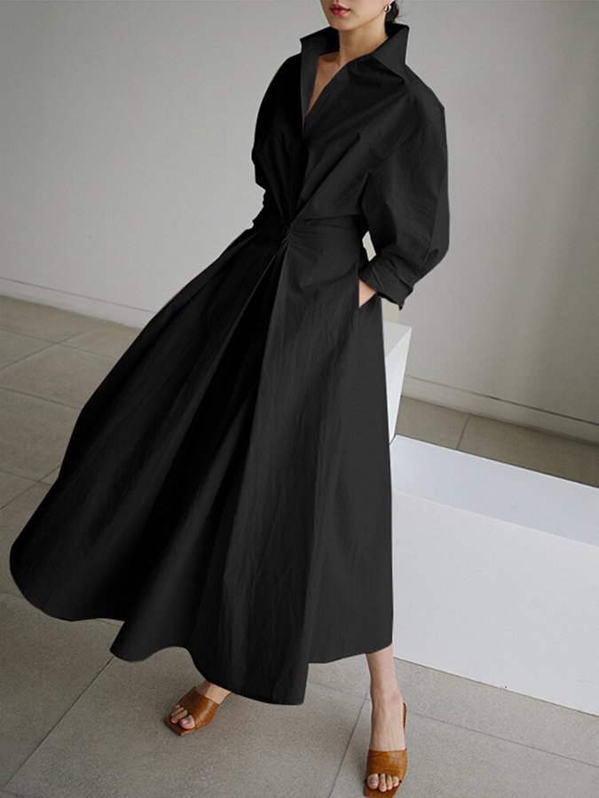 Elegant Waist-Defined Midi Shirt Dress