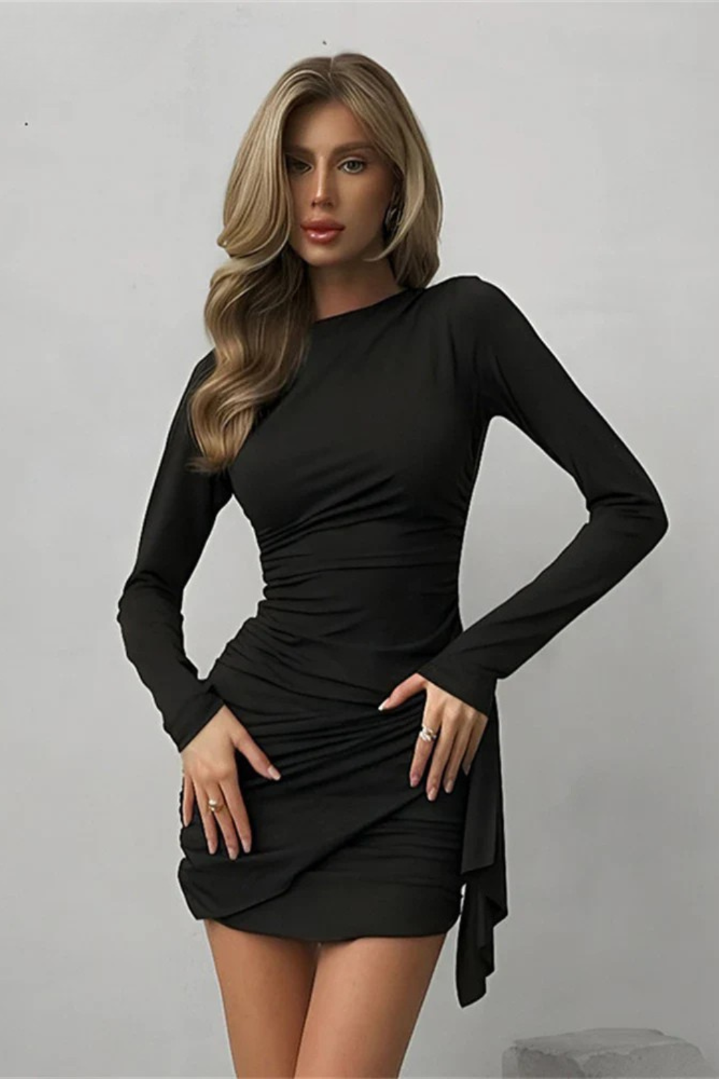 Women’s Ruched Long Sleeve Bodycon Mini Dress