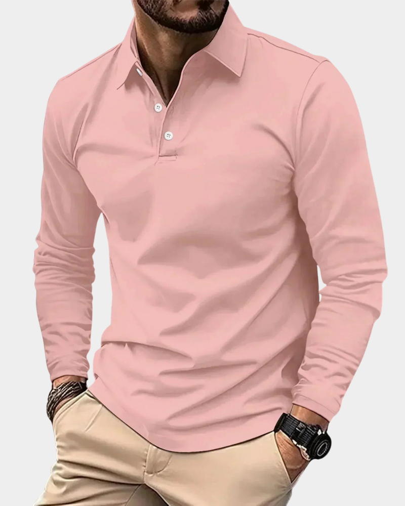 Men's Long-Sleeve Polo Collared Shirt