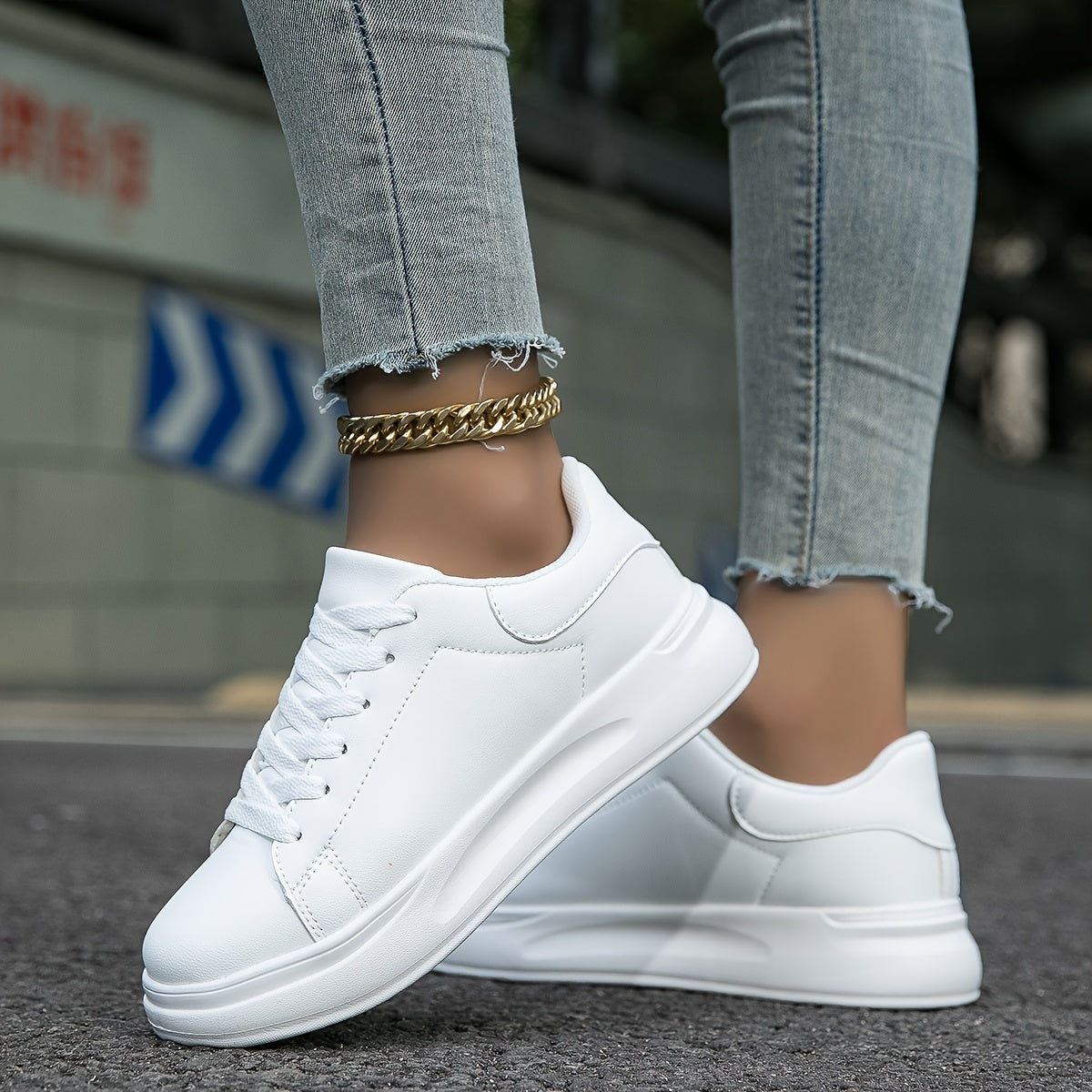 Stylish Women's Sneakers – Clean White Leather Casual Shoes