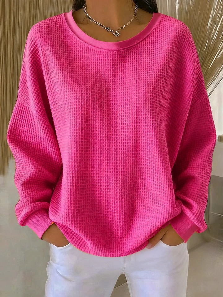 Women's Relaxed Fit Waffle Knit Crewneck Sweater