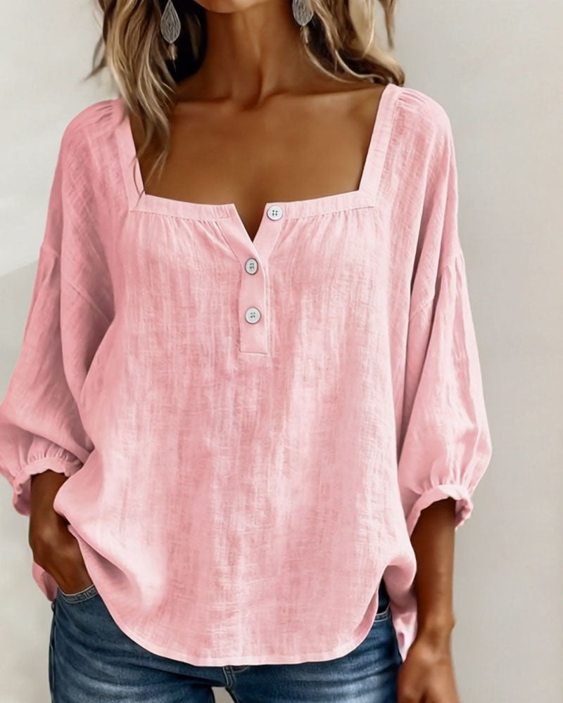 Women's Relaxed Square Neck Balloon Sleeve Blouse