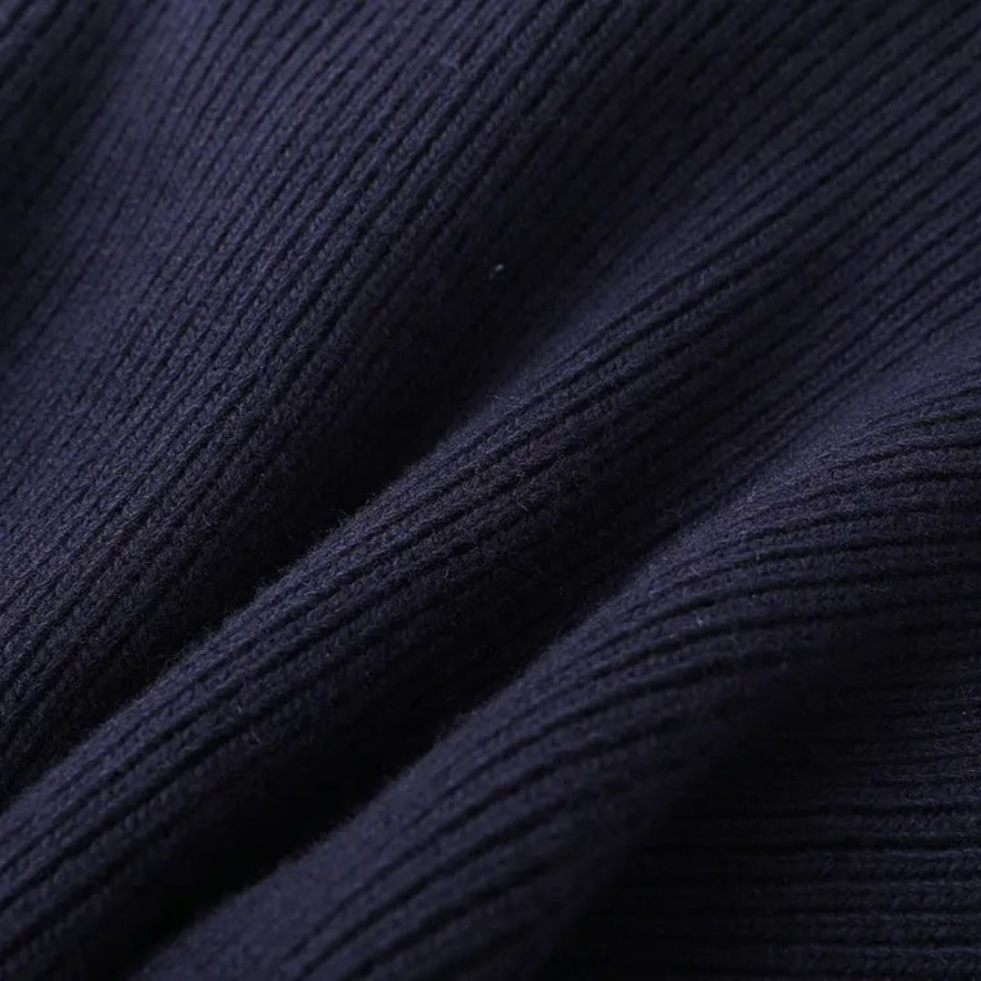 Stylish women's cardigan in navy with trendy denim finish