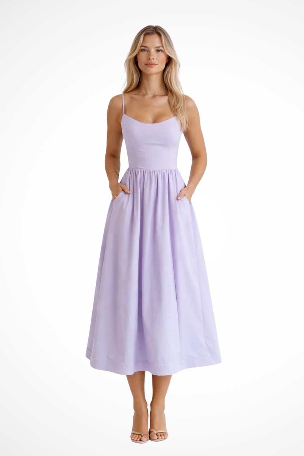 Sleeveless Midi Dress for Women with Flowy Feminine Silhouette