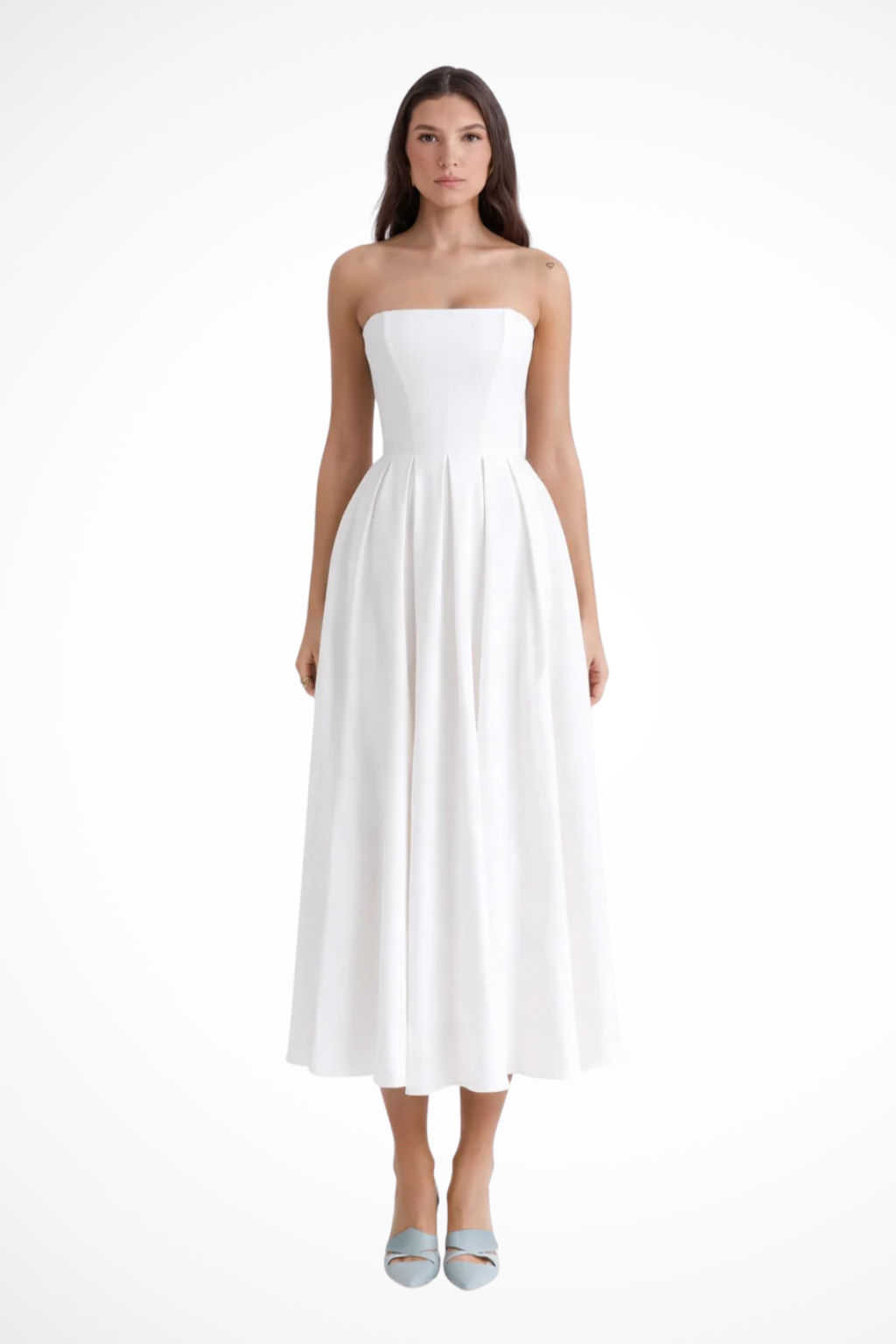 Elegant Women’s Bandeau Midi Dress with Feminine Flowing Fit
