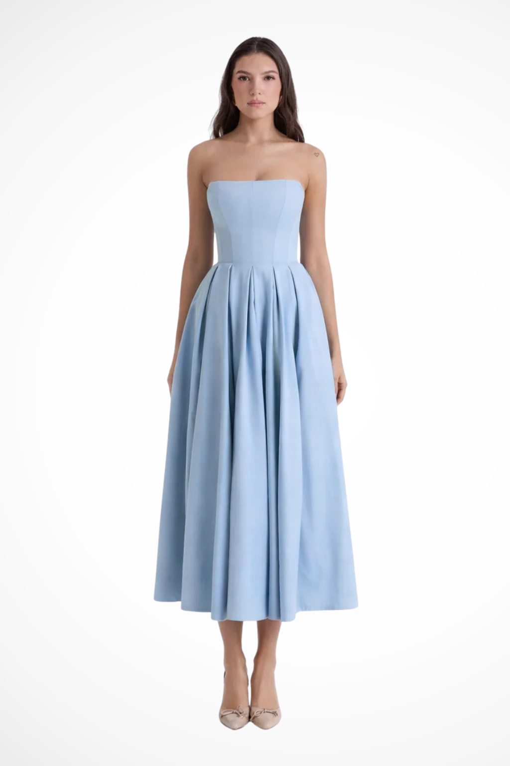 Elegant Women’s Bandeau Midi Dress with Feminine Flowing Fit