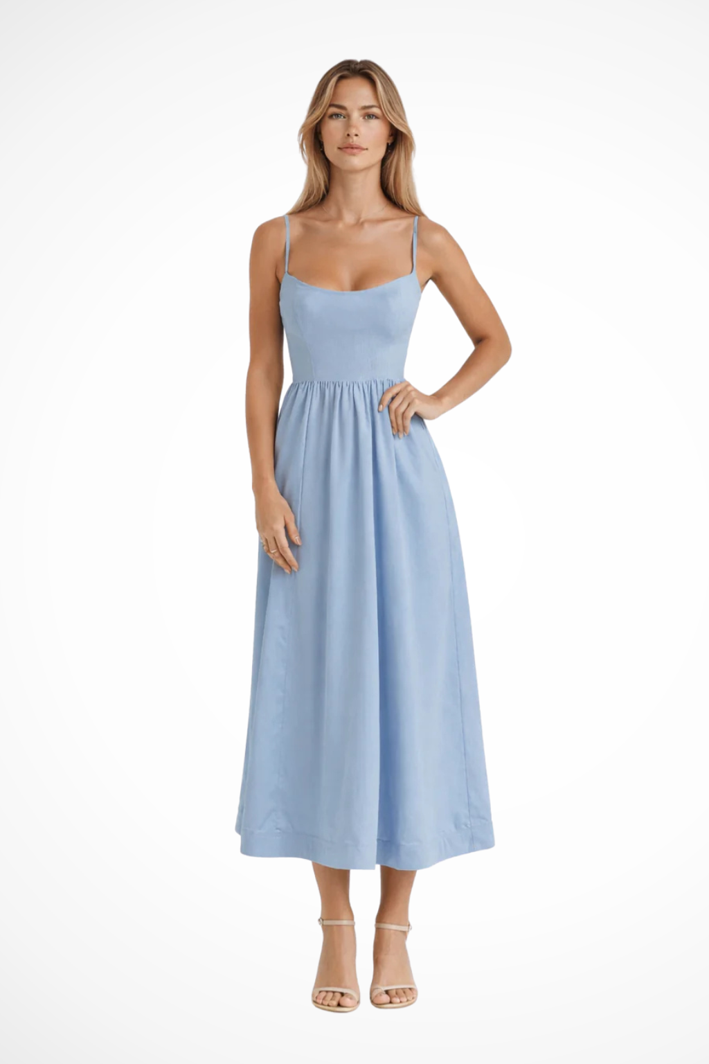 Sleeveless Midi Dress for Women with Flowy Feminine Silhouette
