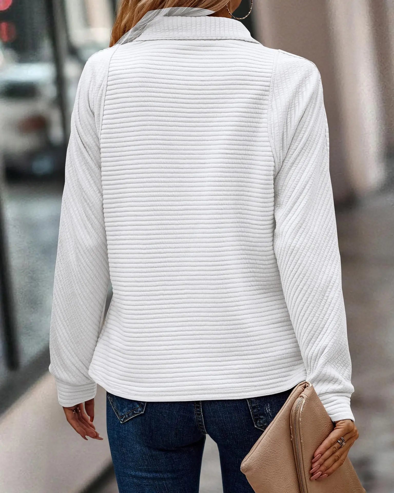Women's Ribbed Quarter-Zip Pullover Sweater