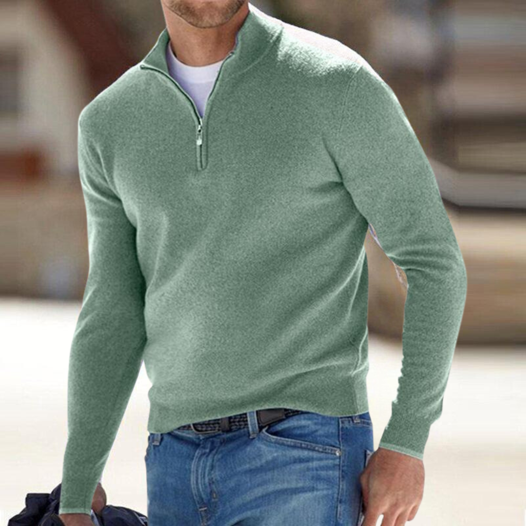 Men's Quarter-Zip Knit Sweater with Stand Collar