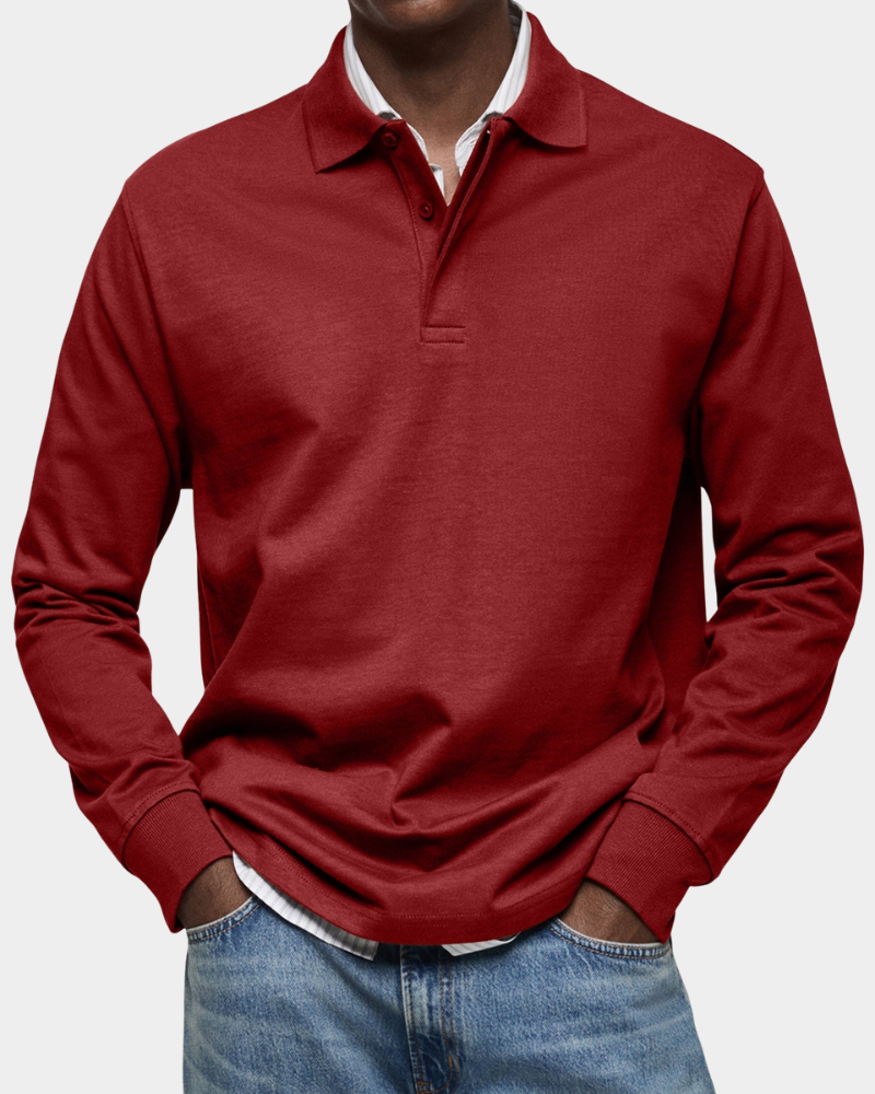 Men's Long Sleeve Polo Shirt Casual Pullover Top