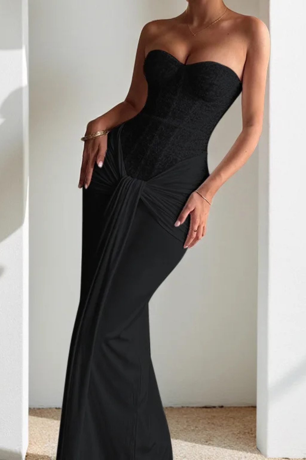 Women's Lace Corset Strapless Maxi Dress