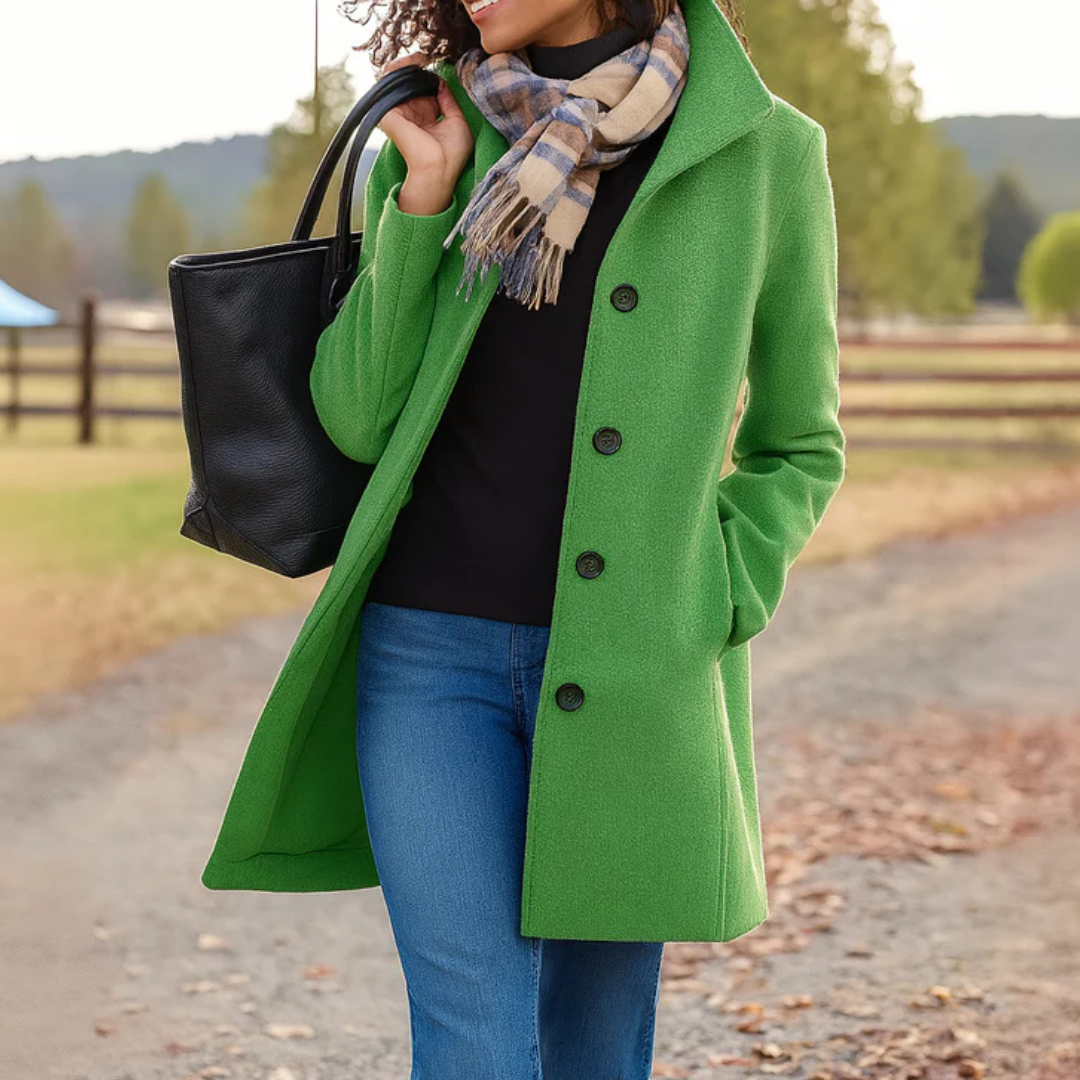 Women's Classic Button-Front Coat with Lapel Collar