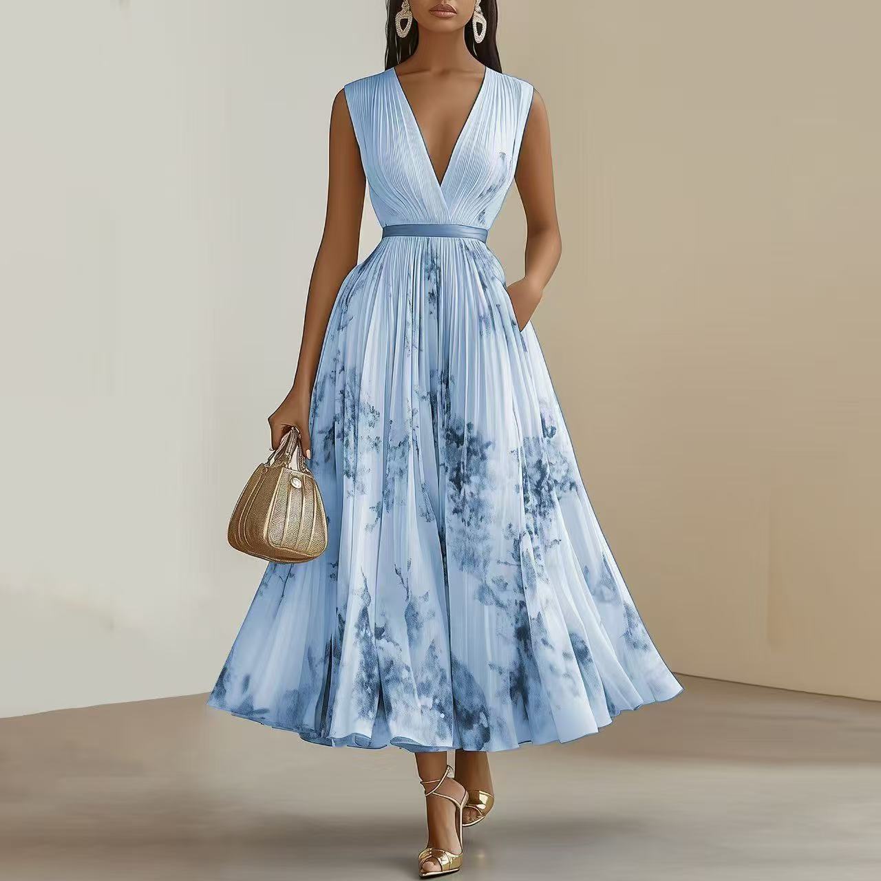 Women's Floral Maxi Dress with V-Neck
