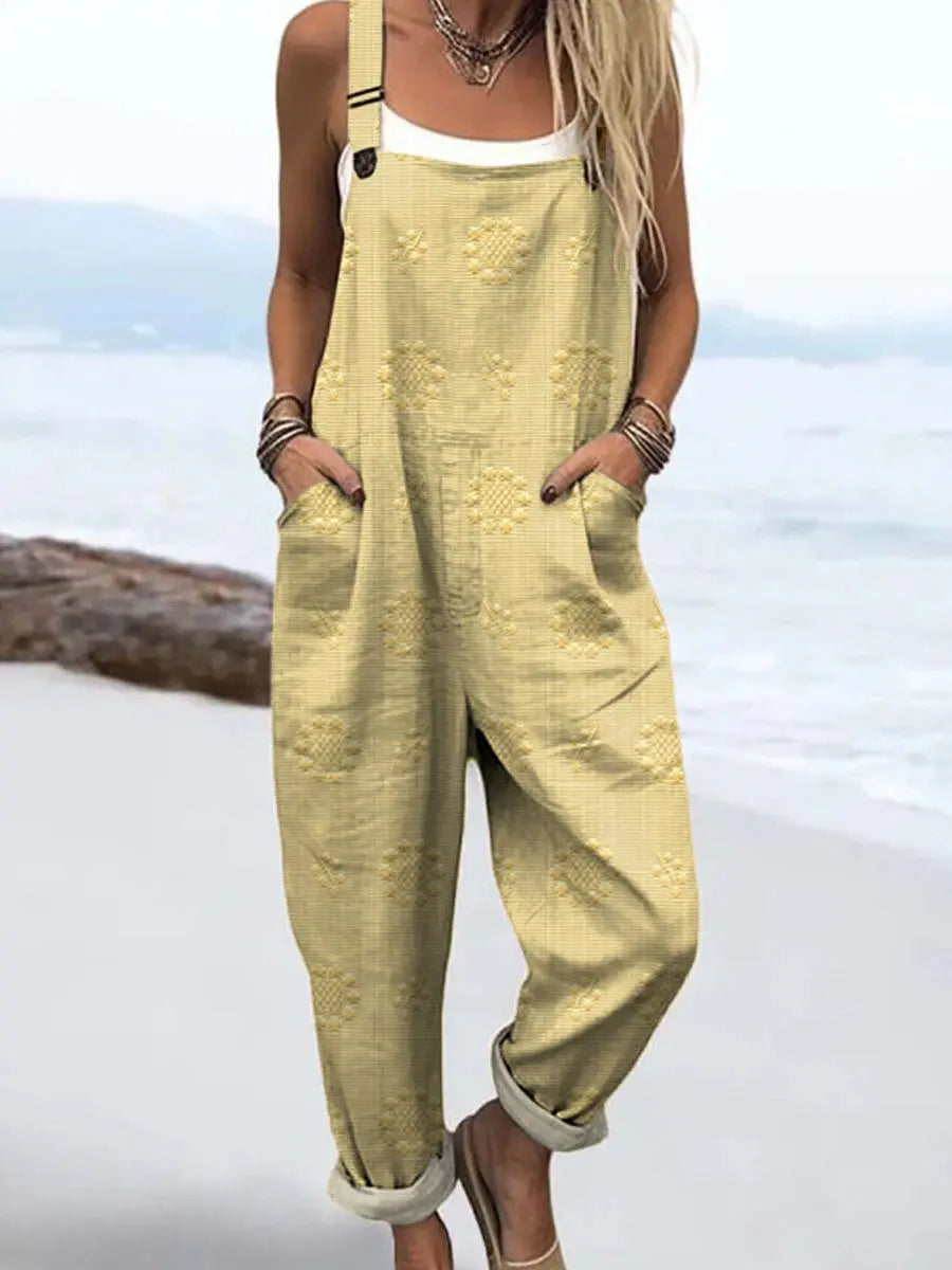 Women's Relaxed Pattern Jumpsuit with Practical Pockets