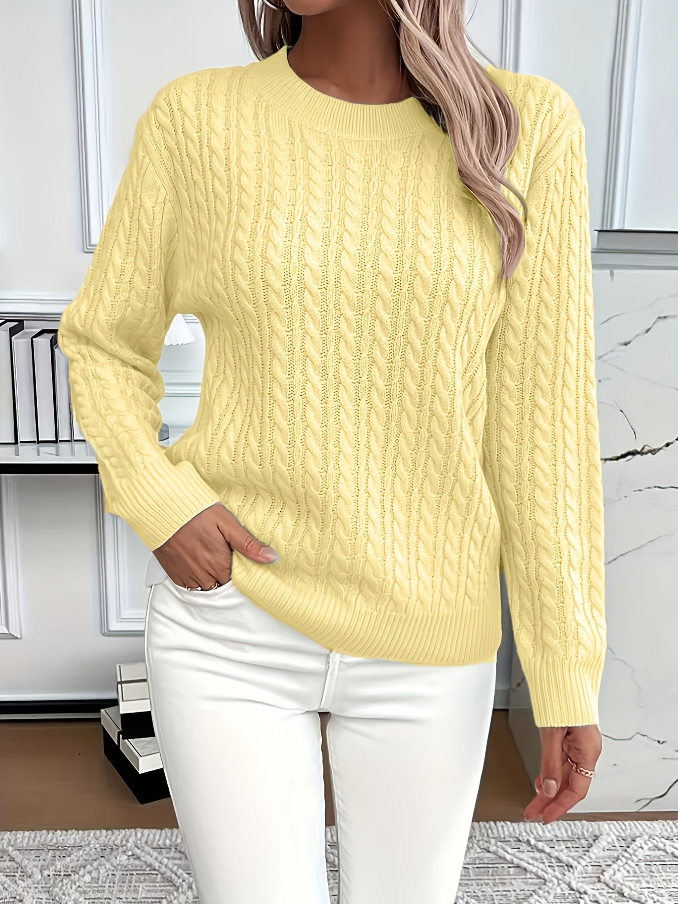 Women's Cable Knit Sweater Relaxed Fit
