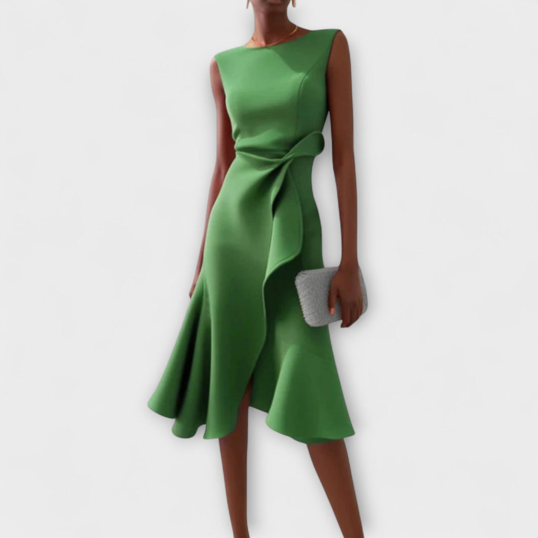 Women's Sleeveless Midi Dress with Knot Waist